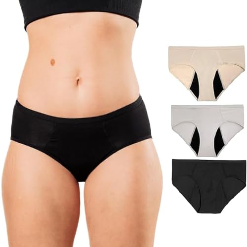 Bambody Absorbent Brief, Super Comfy Period Underwear for Women - Leakproof Period Panties - Medium, 3 Pack, Black - Nude - Gray