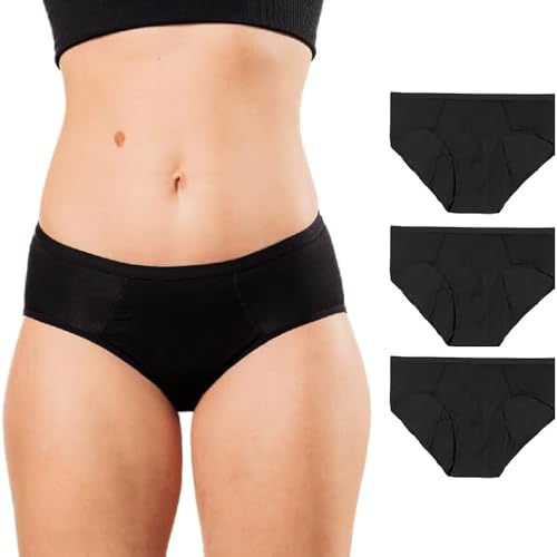 Bambody Absorbent Brief, Super Comfy Period Underwear for Women - Leakproof Period Panties - Medium - 3 Pack, Black