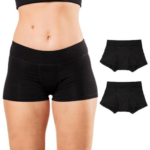 Bambody Absorbent Boxer: Period Underwear for all Day and Night Protection - 2 Pack: Black - Size 7